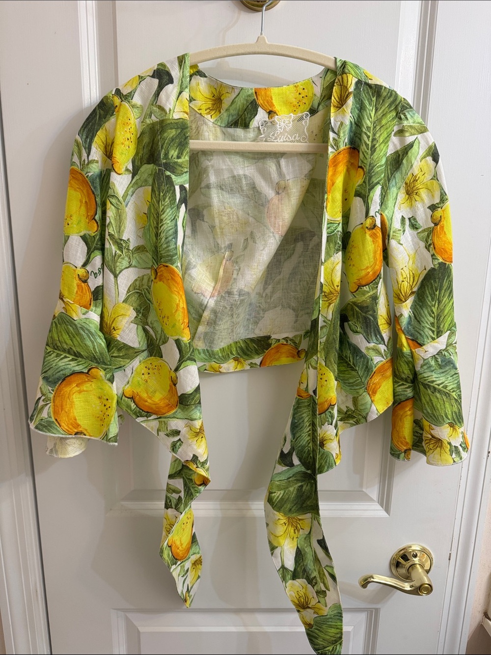 Luisa Positano Lemon Print Tie-Front Shrug - Picture 1 of 4